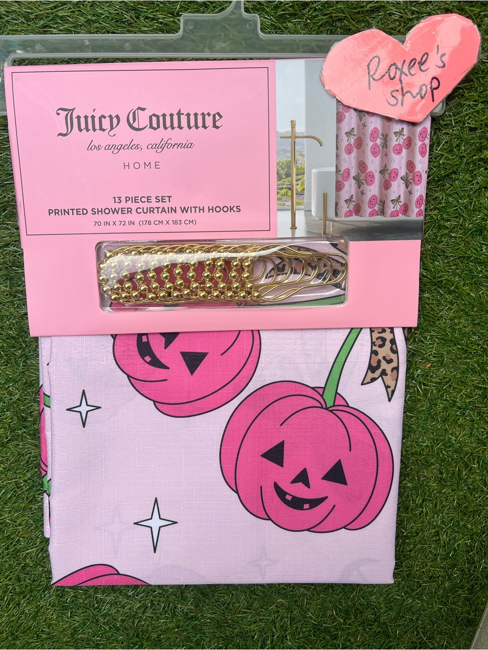JUICY COUTURE PINK HALLOWEEN CHERRY FABRIC SHOWER CURTAIN SET